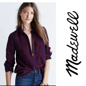 Madewell McKinney popover zip plaid shirt M